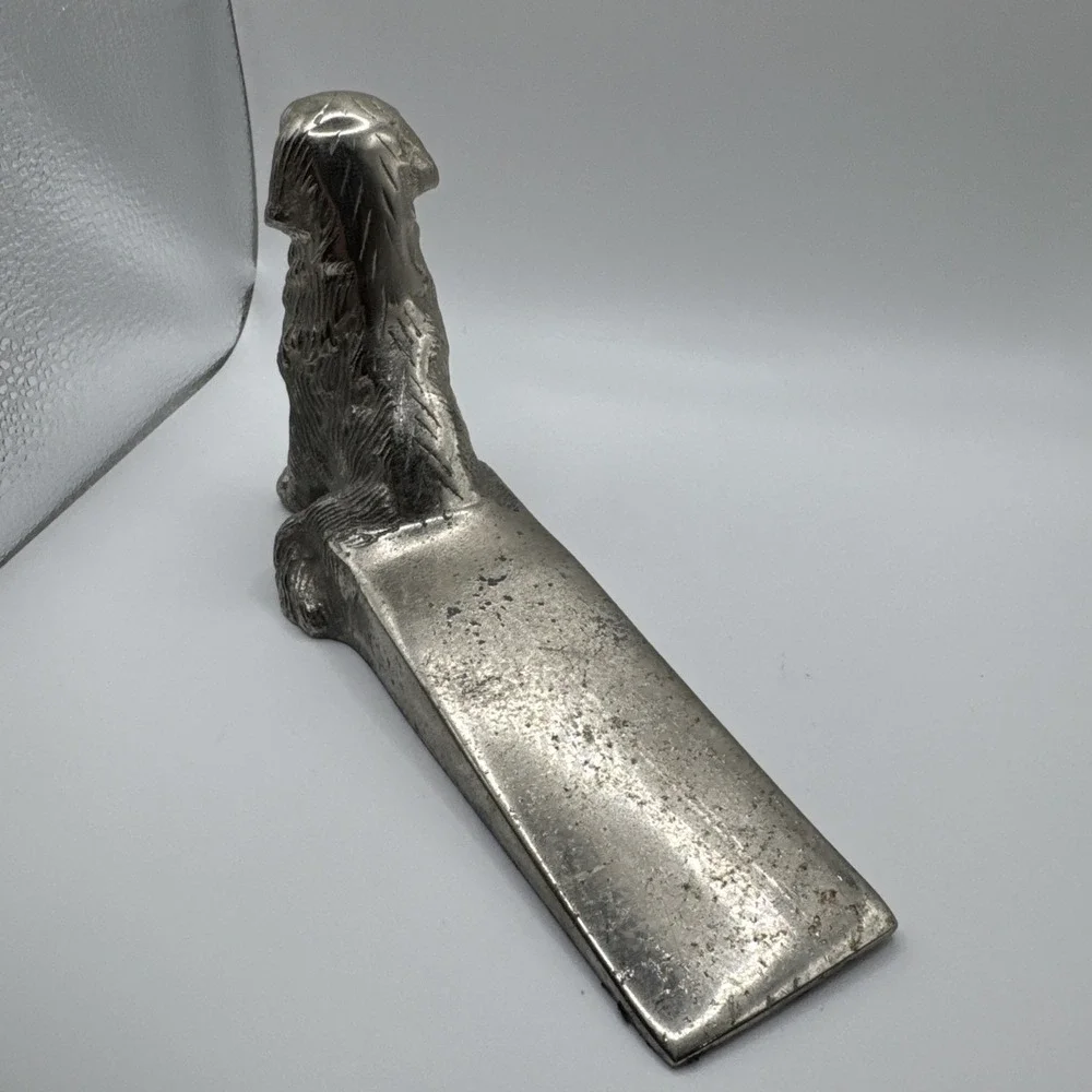 Vintage Metal Dog Doorstop Retriever Wedge Silver Tone